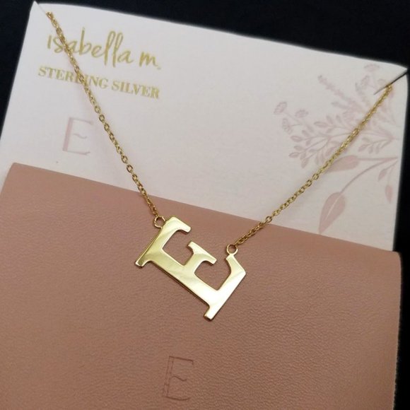 Isabella M. 925 Sterling Silver w/Gold Overlay Letter 'E' Initial Necklace NWT - Picture 3 of 4